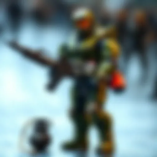 A detailed Noble Seven action figure holding an assault rifle and a frag grenade, showcasing its intricate design at San Diego Comic-Con.