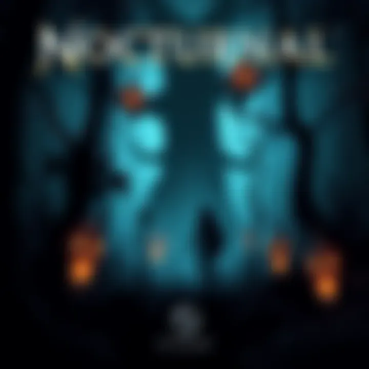 Nocturnal Game Cover A scene from Nocturnal featuring a mysterious character exploring a dark, enchanted forest with glowing elements.