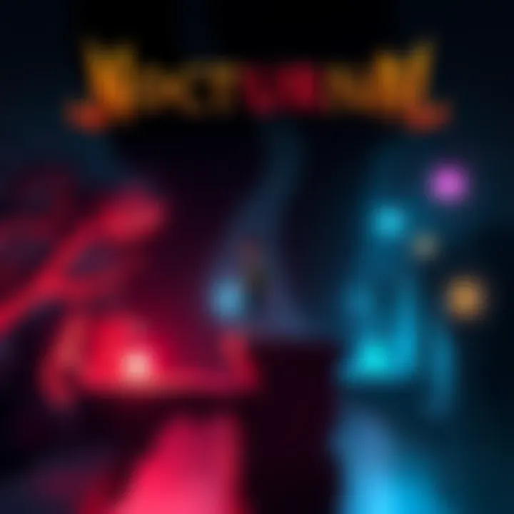 Nocturnal game art featuring a character exploring a dark, stylized environment with platform elements