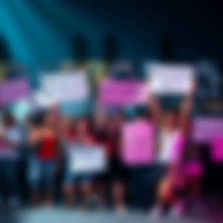 A group of passionate fans holding signs calling for a third season of Nocturne, with a background of movie posters and merchandise from the show.