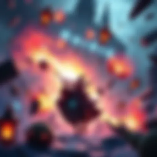 A chaotic scene from Noita showing a wizard casting spells surrounded by explosions and magical elements