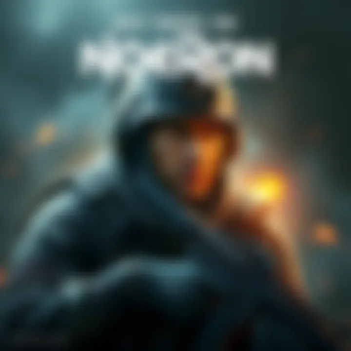 Character Nomad in tactical gear, ready for action with a serious expression, set in a battlefield environment