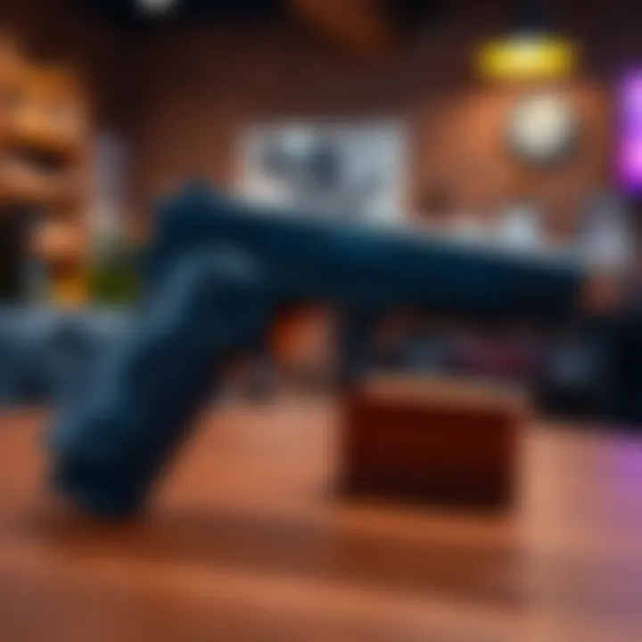 Non-ICA pistol on display A non-ICA pistol showcased on a wooden table, highlighting its sleek design and features.