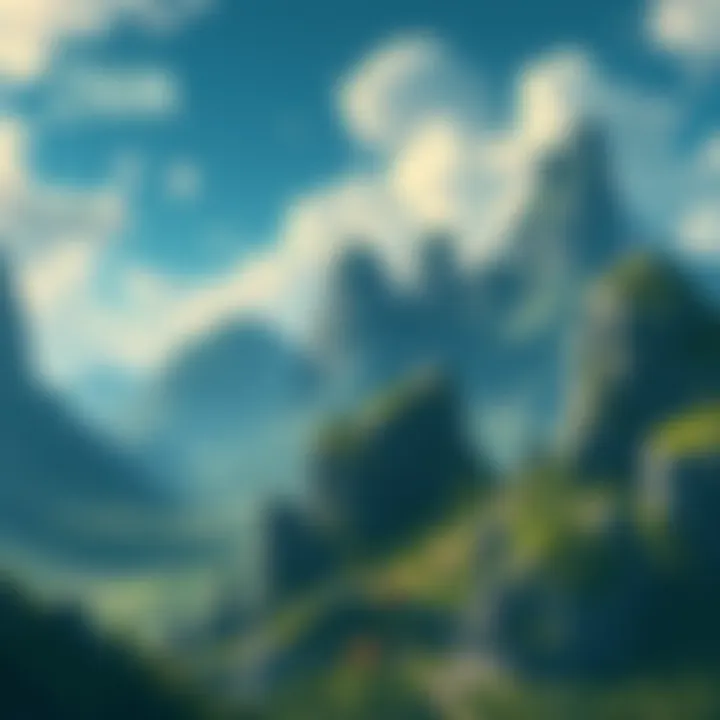 A vibrant, expansive game world with various paths, towering mountains, and mystical forests, showcasing the sense of adventure and exploration in non-linear gameplay.