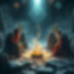 Norns discussing Baldur's fate in a mystical setting, with symbols of destiny around them.