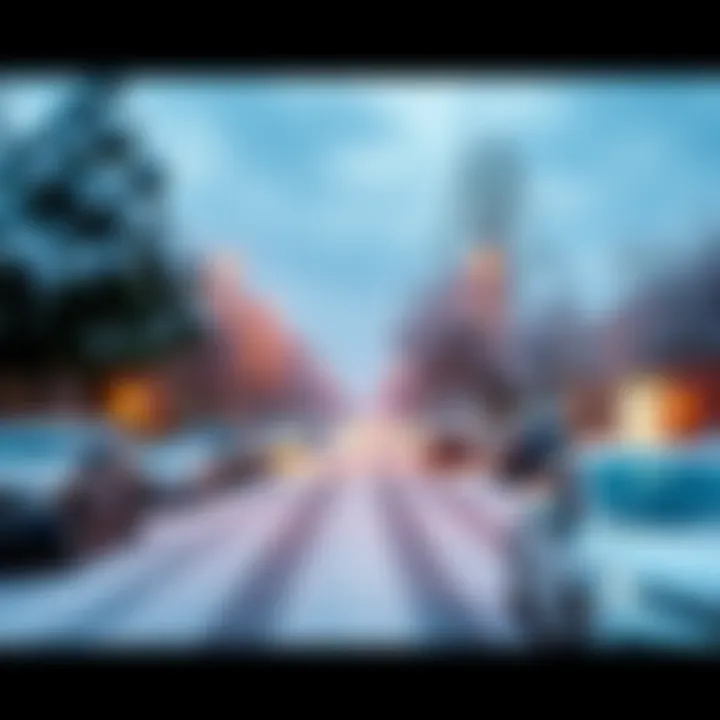 A snowy street in Northridge with snow-covered cars and trees, illustrating the ongoing winter weather during season 12.