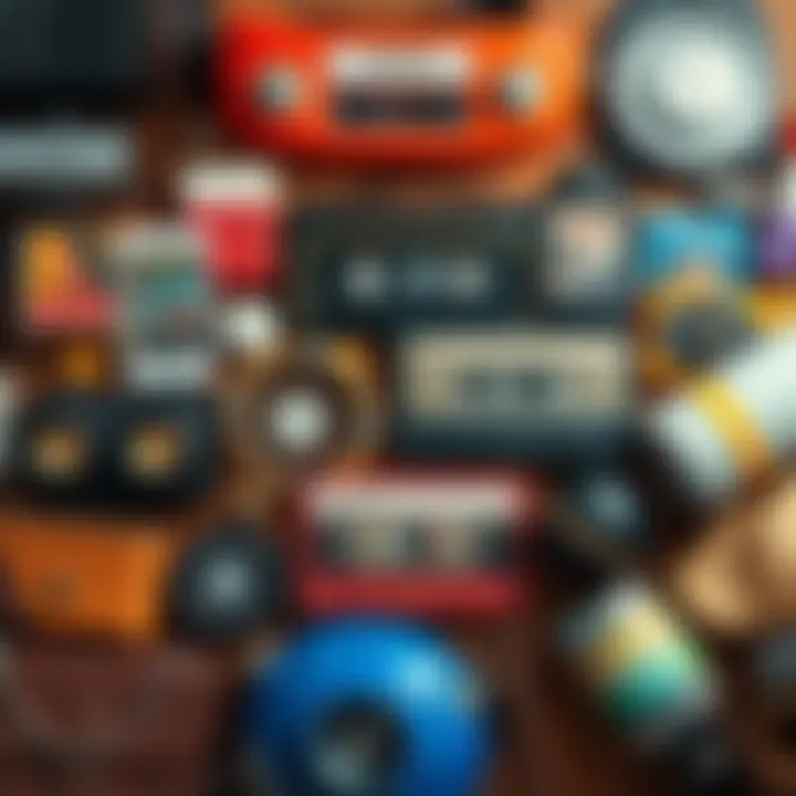 A collage of vintage items like cassette tapes, retro fashion, and classic movies representing nostalgia in today's society.