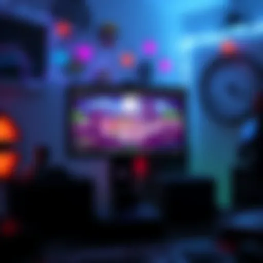 A computer screen displaying classic video game graphics from the 1990s to 2010, featuring elements reminiscent of popular titles like CS:GO and Imagine Fashion Designer, with a cozy gaming setup in the background.