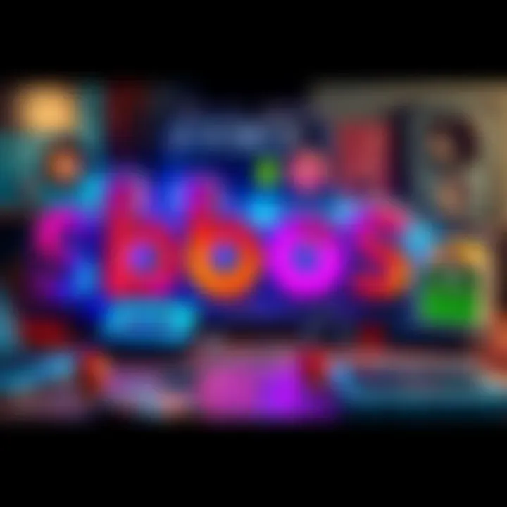 A colorful graphic with the word 'boos' in a playful font, surrounded by nostalgic elements like cassette tapes and retro toys.