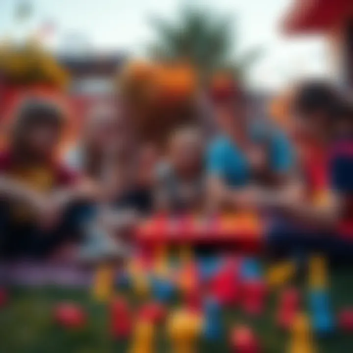 Nostalgic Childhood Games A group of friends playing classic childhood games like Normandy and Wrath Unleashed, set in a vibrant backyard with laughter and colorful game pieces scattered around.