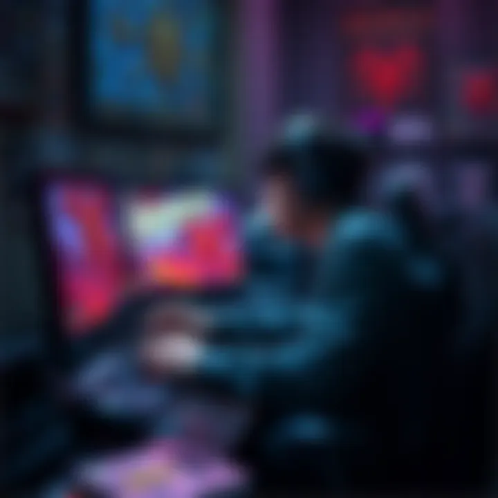 A gamer enjoying the 2025 update of Heretic on a computer, surrounded by nostalgic gaming memorabilia.