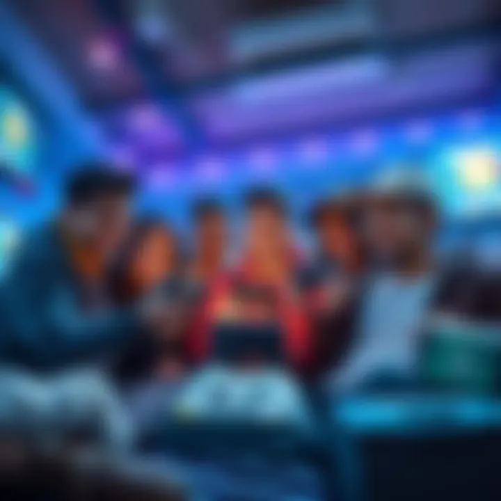 A group of friends excitedly unboxing new PS2 and Xbox 360 games during a midnight launch event.