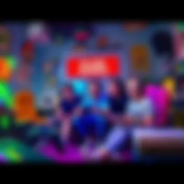 Nostalgic gaming scene A group of gamers enjoying a decade-old game, surrounded by classic gaming consoles and memorabilia, showing excitement and fun.