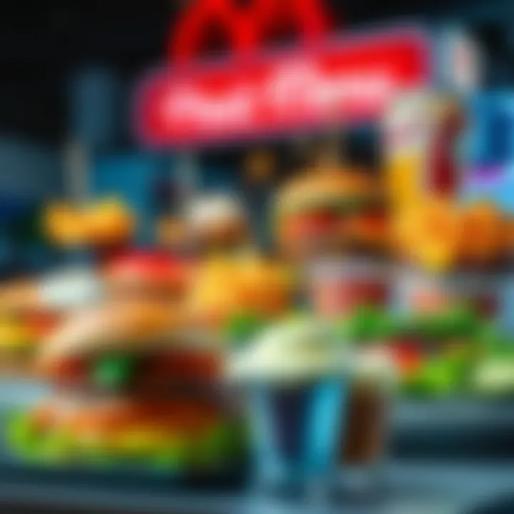 A colorful display of classic menu items like burgers, salads, and desserts that evoke fond memories.