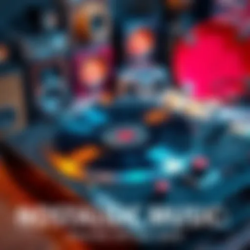 A vintage record player spinning a classic vinyl record, surrounded by memorabilia from past decades.