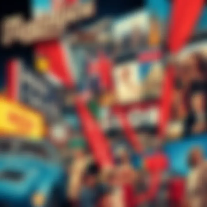 A vintage collage showcasing iconic entertainment and cultural moments from North America's past, including classic movies, music, and historical events.