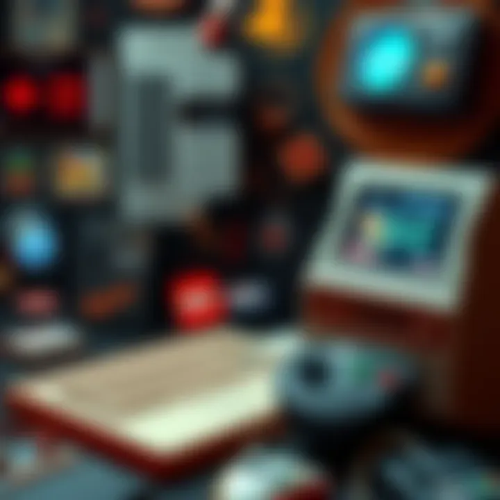 A collage showcasing iconic elements from early 2000s PC games including pixel art, ancient game discs, and nostalgic gaming peripherals.