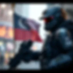 A November Black ODST soldier engaging in everyday activities with a unique flair, showcasing Thethreatllama's flag in the background.