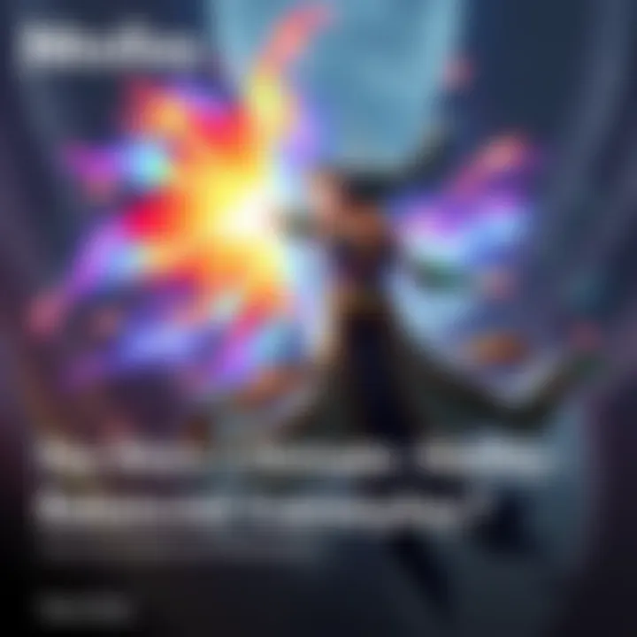 A digital art of Nu Wa, a character with flowing robes and mystical symbols, using her ultimate ability in a colorful magical explosion, impacting the battlefield.