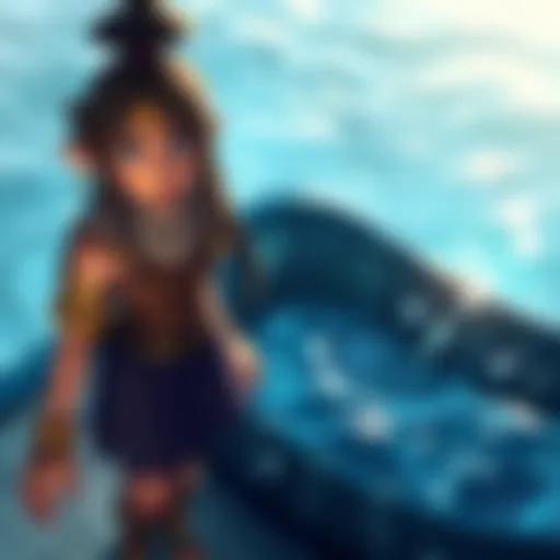 Nu Udra, a fictional character with a surprised expression, stands next to a large pool of water, emphasizing the game's inconsistency about water weaknesses.