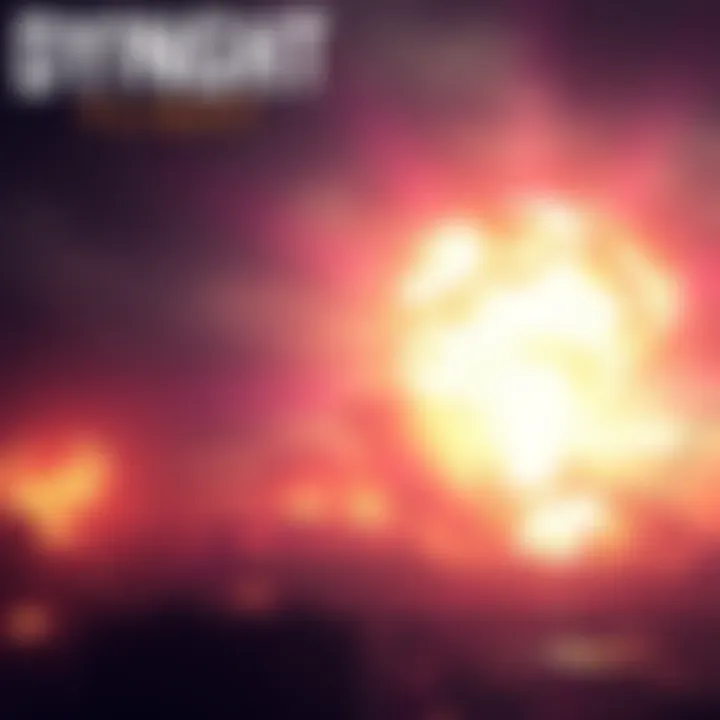Nuclear Bomb in Dying Light A scene showing the nuclear bomb explosion in Dying Light: The Following, with fiery destruction and a bright blast illuminating the dark sky.