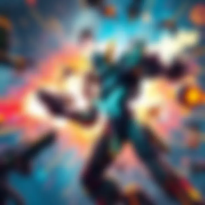 Nuke Warframe in Action A powerful Warframe unleashing a massive energy explosion, surrounded by colorful effects and enemies, showcasing high damage output.