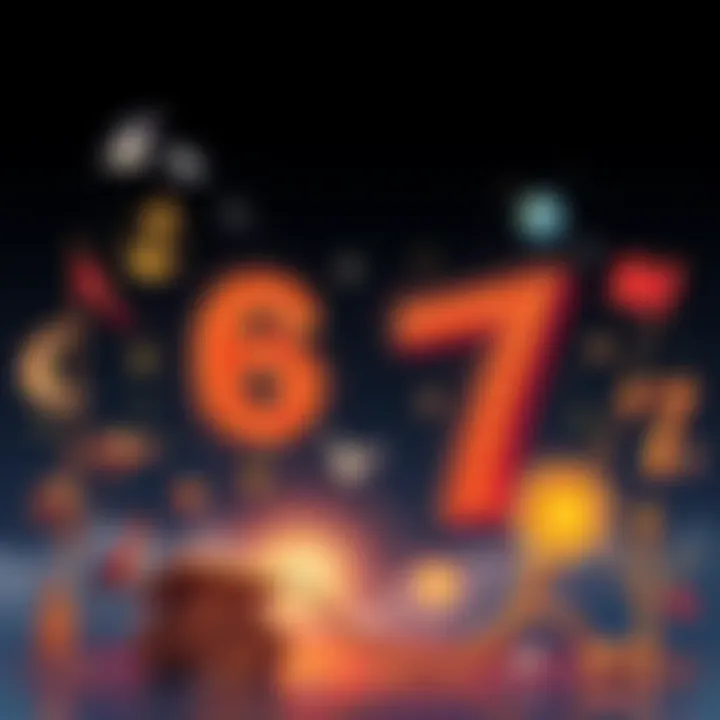 Illustration showing the numbers 6 and 7 with cultural symbols and mathematical elements around them, depicting their significance in everyday life.
