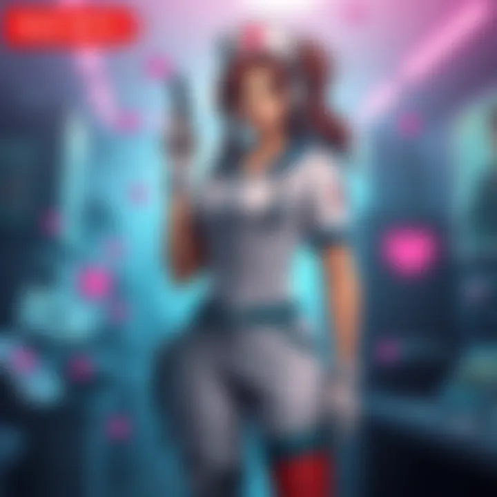 Nurse character standing confidently with game elements around her, showcasing her influence on gameplay and community art