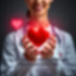 A nurse gently cradling a heart symbol, expressing care and dedication towards her profession, with a warm smile.