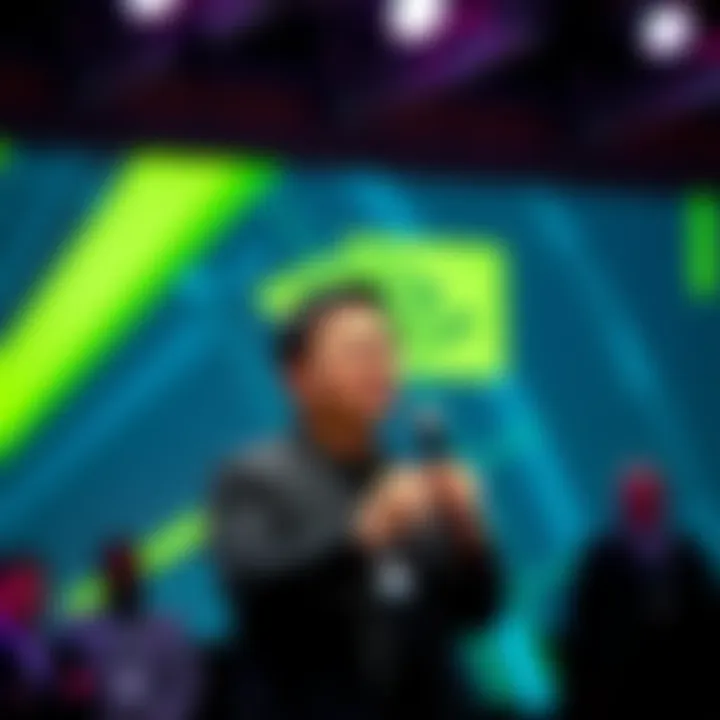 Nvidia CEO Jensen Huang addressing criticism about DLSS 5 technology while holding a microphone