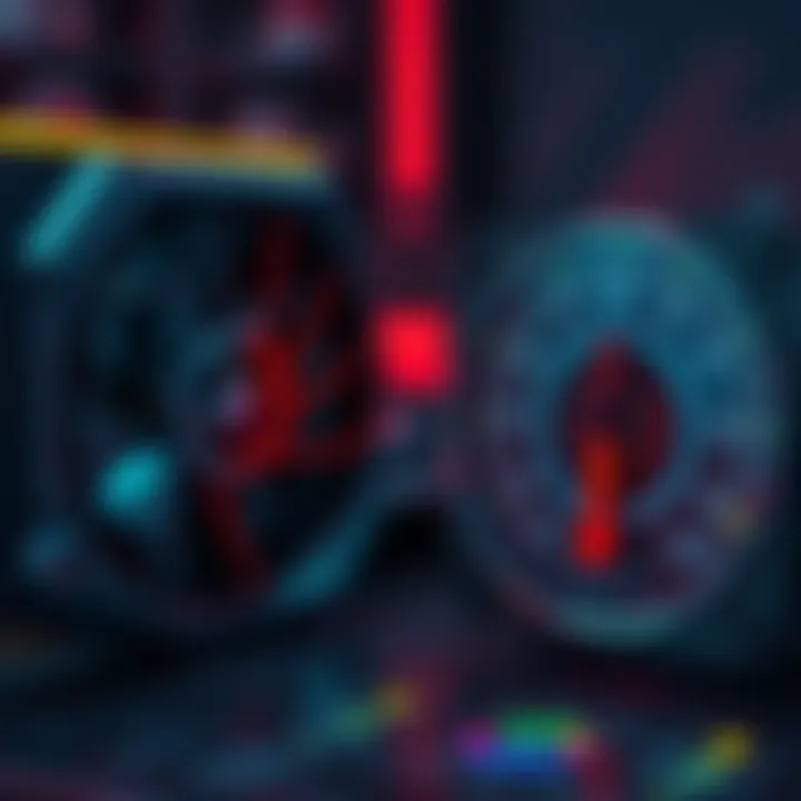 NVIDIA GPU with temperature gauge Close-up of an NVIDIA GeForce RTX 4090 GPU alongside a digital temperature gauge showing fluctuating temperatures