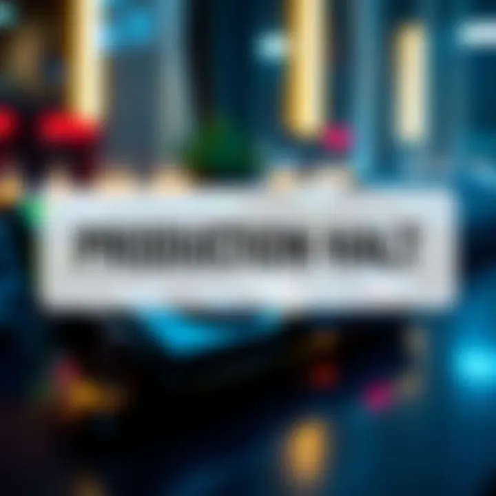 Visual representation of Nvidia RTX 5060 graphics card with a 'Production Halt' sign overlay