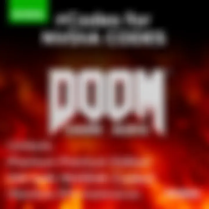 A graphic showing NVIDIA codes with the DOOM: Dark Ages logo in the background, highlighting RTX graphics cards
