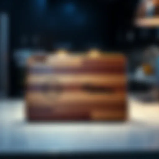 A cutting board featuring NVIDIA and Dell logos, placed on a kitchen counter, with a curious look from a person nearby.