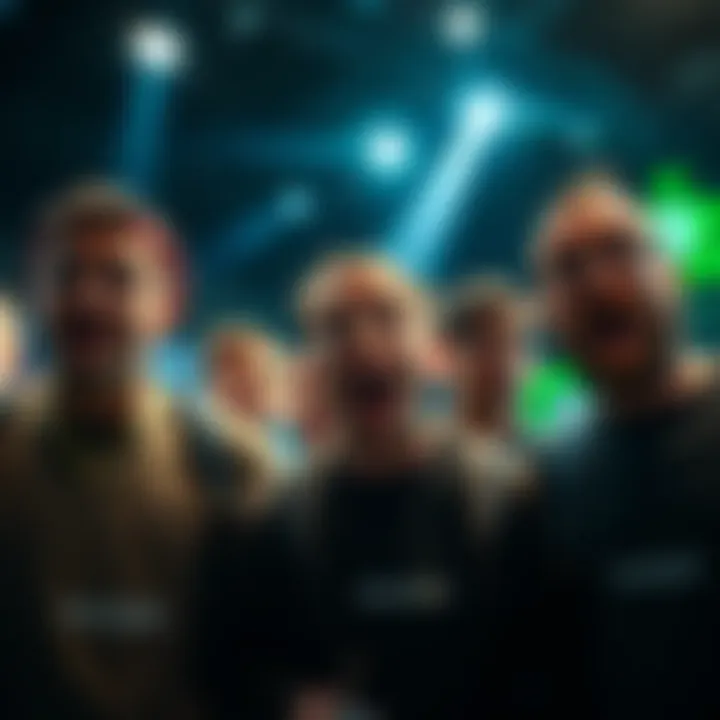 NVIDIA DLSS5 Announcement A group of surprised video game publishers reacts to NVIDIA's unexpected DLSS5 announcement at a press event.