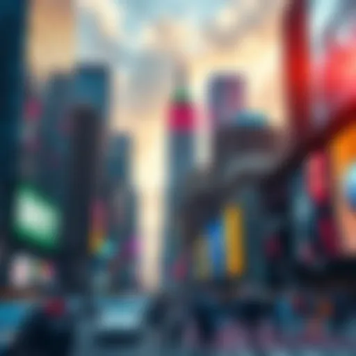 A vibrant representation of New York City showcased in a video game, featuring iconic buildings and lively streets filled with gamers' avatars.
