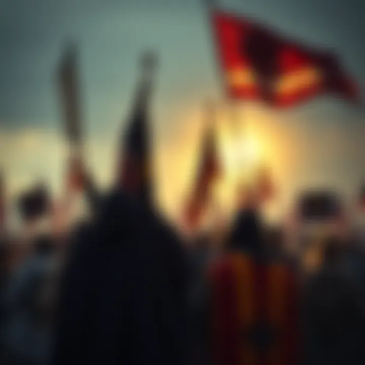 A group of Oathkeepers members holding flags and signs at a rally, showing their unity and beliefs