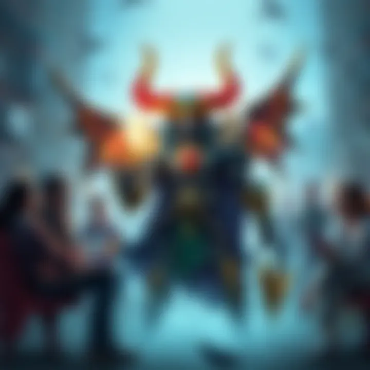 Artwork showcasing Oberon, a character from a game, with new abilities and design changes, surrounded by players discussing on forums.