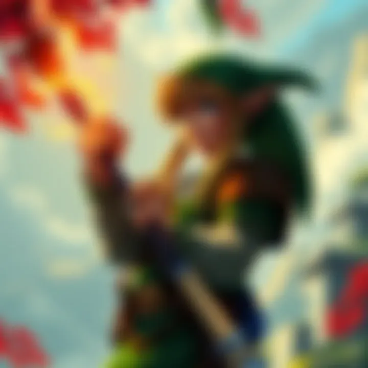 Artwork depicting a character reminiscent of Link from Ocarina of Time holding a magical ocarina, set against a fantasy landscape