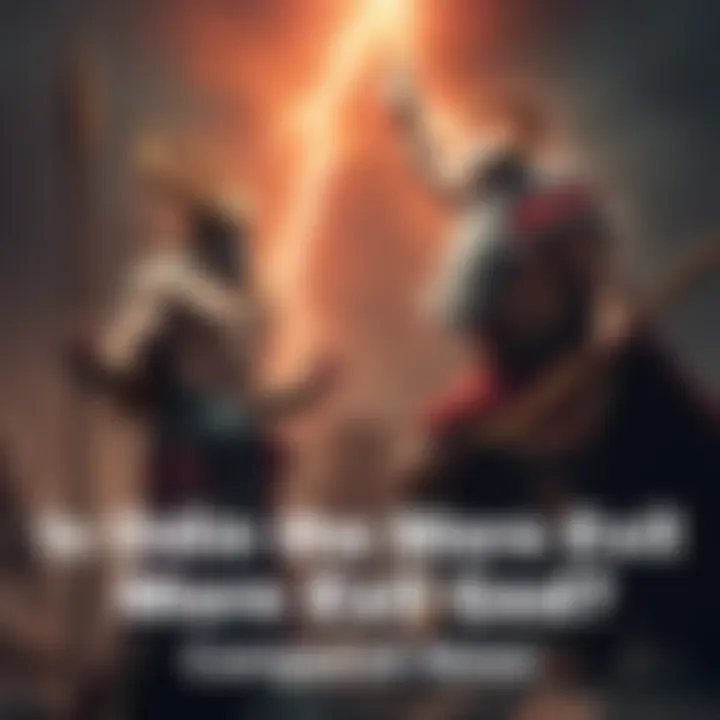 Odin and Zeus in a dramatic standoff Odin stands tall with a fierce expression, wielding a spear, while Zeus raises his lightning bolt, both gods facing each other in a tense moment