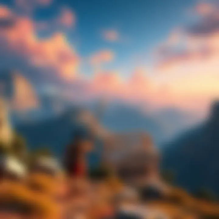 Odyssey Game Scene A vibrant scene from Odyssey showcasing Ancient Greece with temples, mountains, and a player character exploring the landscape.