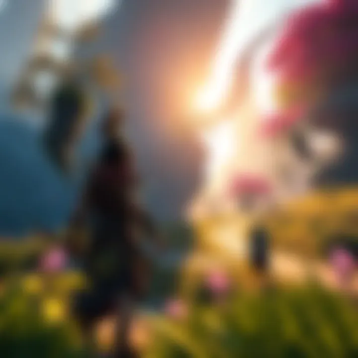Odyssey Gameplay Scene A vibrant scene from Odyssey showcasing immersive graphics and open-world design with characters exploring a lush environment.