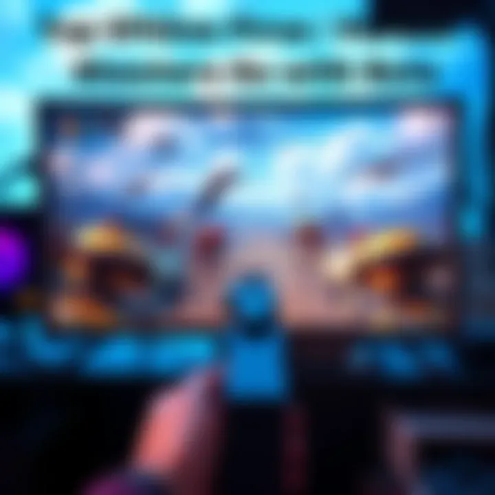 A gaming setup showing a first-person shooter game on screen with animated bots around a battlefield scene