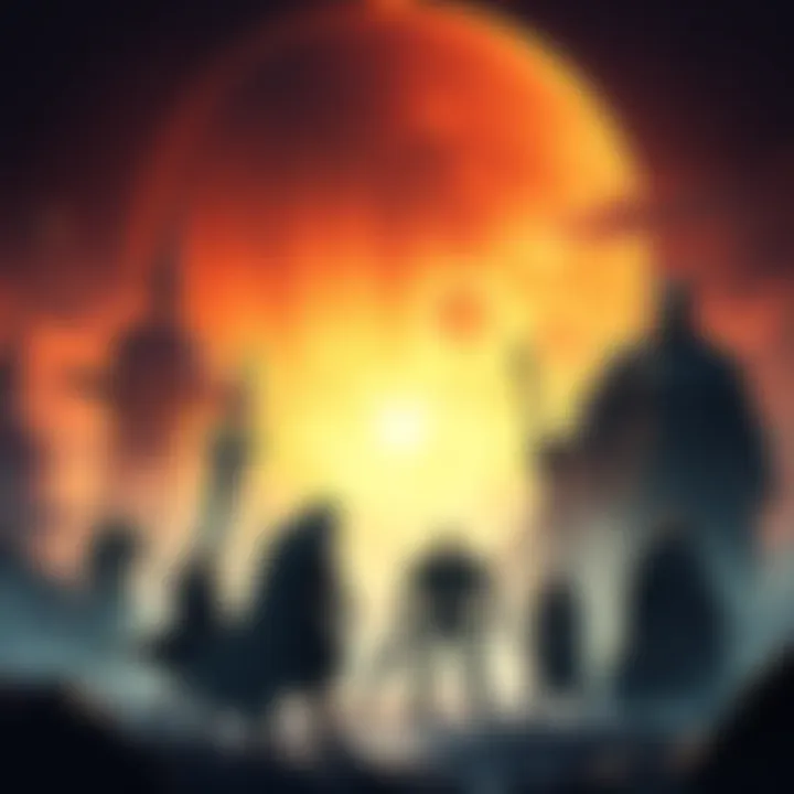 Concept art of Destiny's Light and Darkness Saga showing key characters and lore elements in a nostalgic style