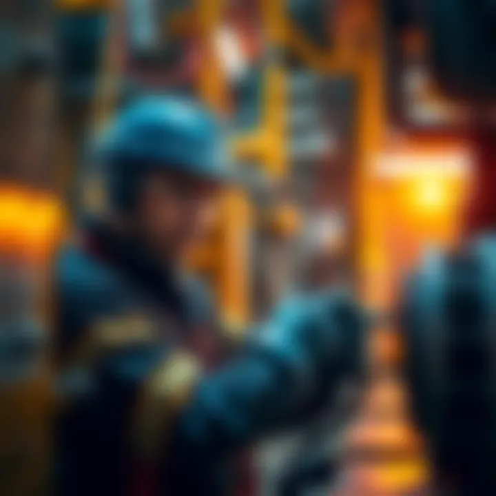 A technician performs oil maintenance on machinery, ensuring smooth operation and longevity of equipment.