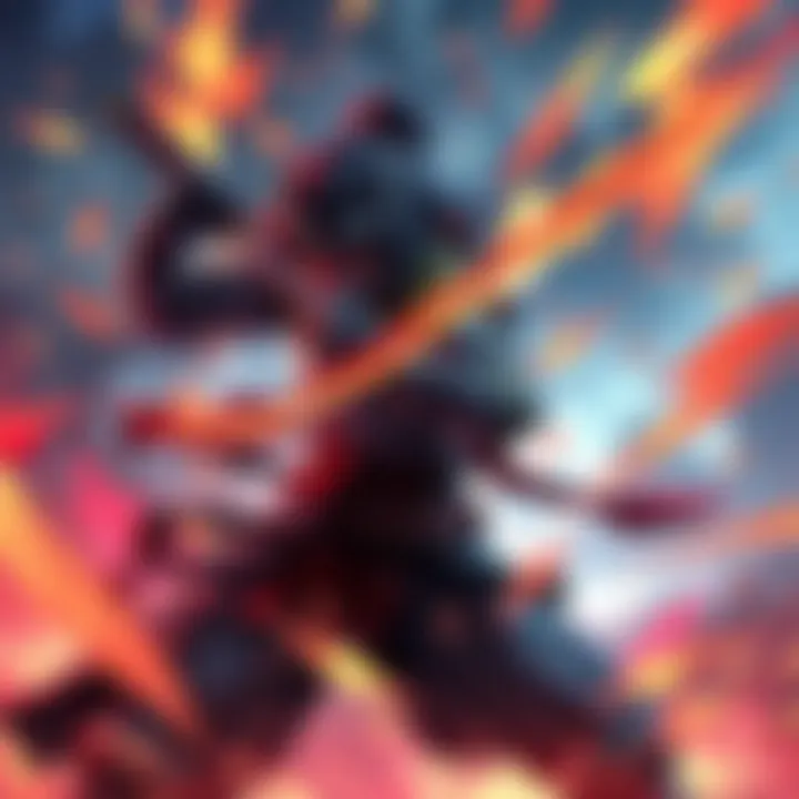 Okita Soji in Battle A fierce character named Okita Soji launching a powerful attack in a game, showcasing intense battle action with vibrant colors.