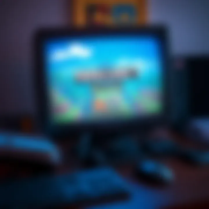Old PC with Minecraft on Screen An outdated personal computer displaying Minecraft gameplay, showing low frame rates and graphic lag. Nearby, an upgrade guide is visible on the desk.