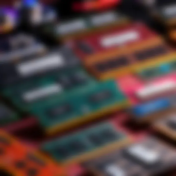 A collection of vintage RAM modules showcasing different designs and sizes from the past.