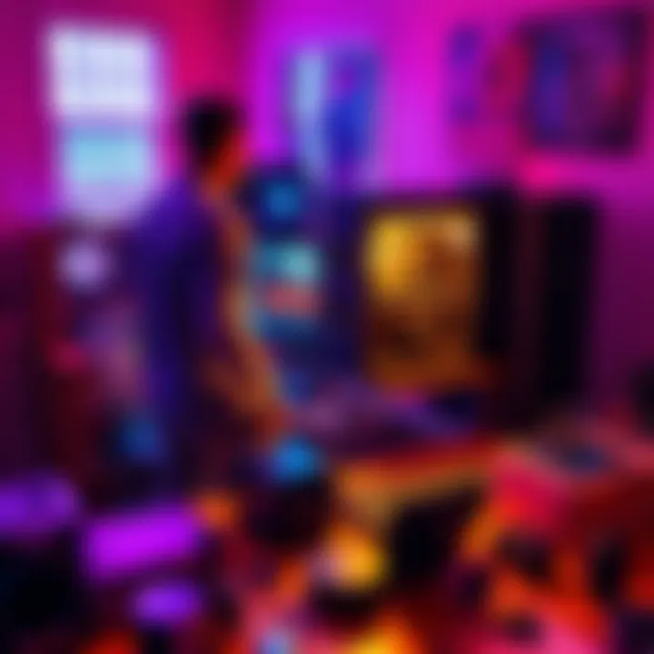 Old desktop rig being replaced A person sitting at a desk, standing next to an old desktop computer with parts scattered around, preparing to upgrade to a new setup.