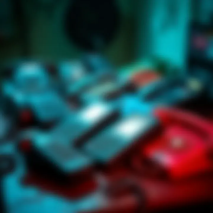 A collection of old DSO issued phones on a table, showing signs of use and wear